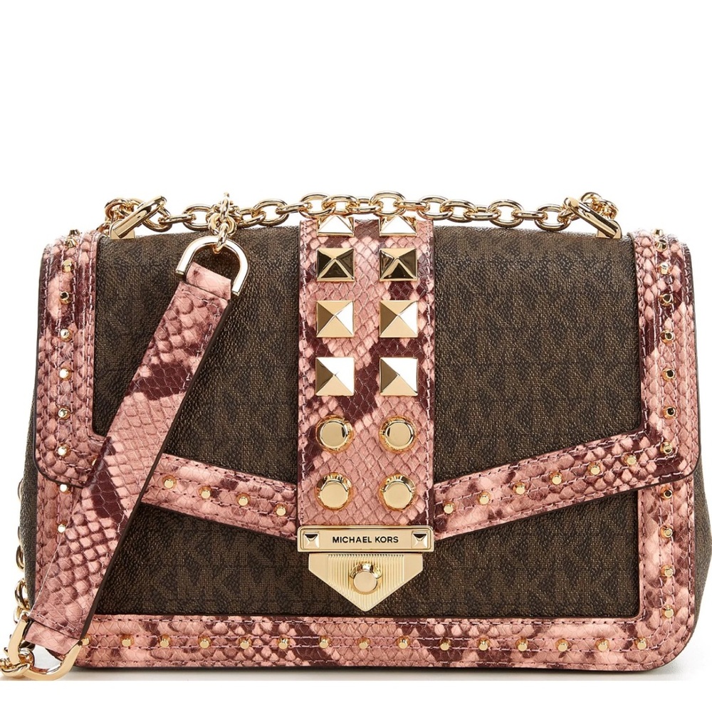 Michael Kors SoHo Large Studded Snake-Embossed Leather Logo Shoulder Bag